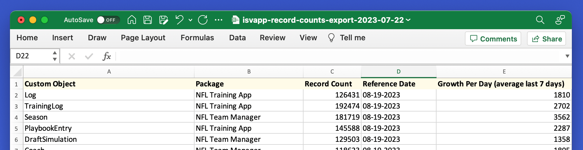 Record Counts Export