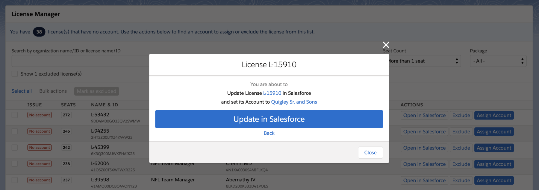 Update License in Salesforce
